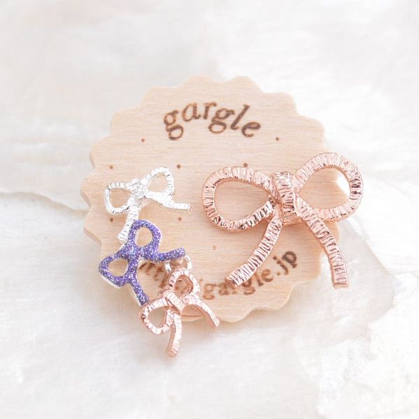 Gargle/Gargle Crayon Ribbon Earrings, Pink Gold