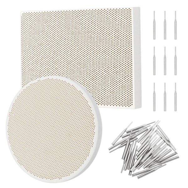 OLYCRAFT 2pcs Honeycomb Ceramic Soldering Boards Rectangle Round Soldering Honeycomb Panel Jewelry Making Tools Set with 1pc Stainless Steel Needles for Melting Casting Gold Tools Jewelry Soldering