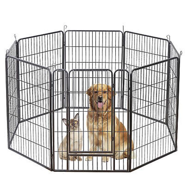 40" Dog Playpen Metal Foldable Dog Exercise Pen Pet Fence 8 Panel Indoor Outdoor