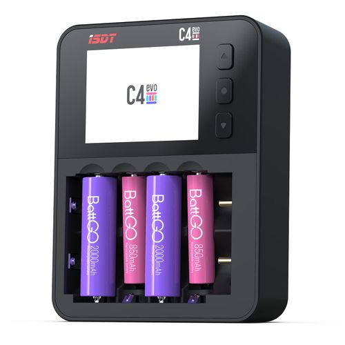 ISDT C4 EVO AAA Universal Battery Balance Charger, 6-Bay Smart Battery Charger with Type-C QC3.0 Output Forli-ion NiMH NiZN Life LiHv Rechargeable Batteries with LED Display Screen