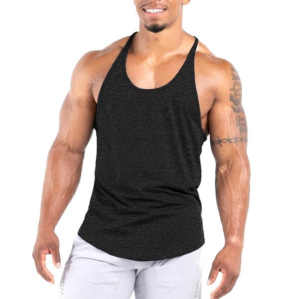 Agilelin Herren Muskel Stringer Tanktop,Gym Trainings Muskelshirts,Strecken Sport Shirts,Schnell Trocknende Fitness T-Shirt mit Y-Rücken(Schwarz，S)