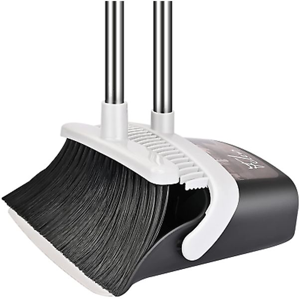 Broom and Dustpan Set, Heavy Duty Dust Pan and Broom with Long Handle 51 Inch Br