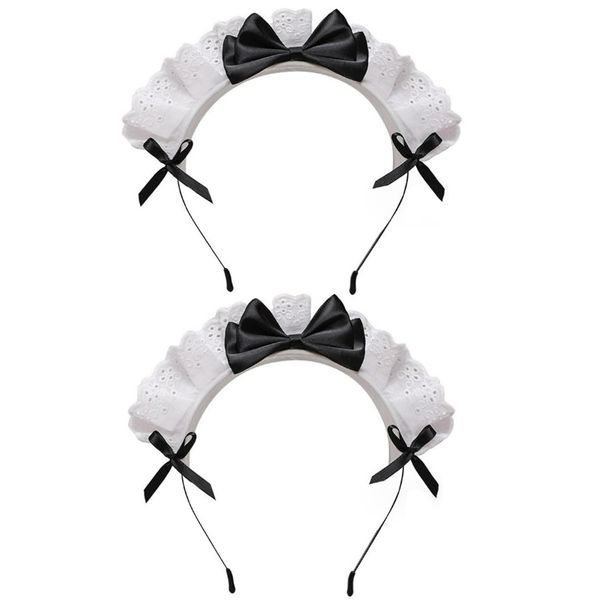 AOVNA 2Pcs Maid Headband French Maid Hair Hoop Retro Bow Hair Band Funny Head Decoration Maid Costume Accessories Cute Headwear for Cosplay Holiday Party