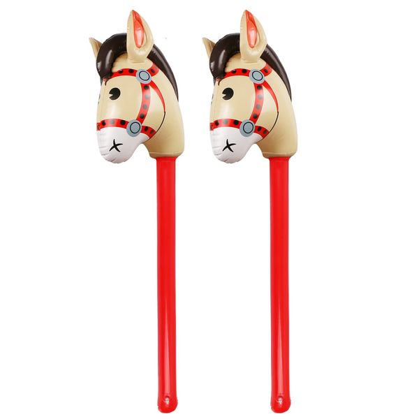 2PCS Inflatable Stick Horse,Inflatable Horse Head on Stick Horse Costume Pony/Halloween/Western Cowboy/Horse Baby Shower Birthday Party Decorations Supplies Favors Props, 37 Inches (Red)