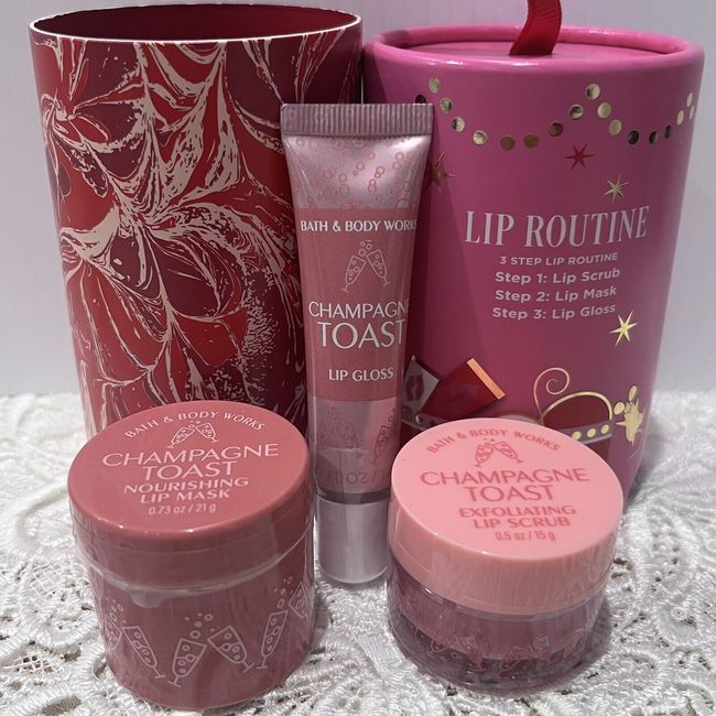 Bath & Body Works Champagne Toast Lip Gloss Scrub Mask Mini 3 Piece Gift Set New