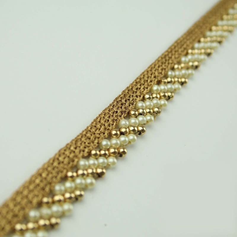 Ivory Gold Pearl Honeycomb Striped Beaded Ribbon Trim Border Indian ...