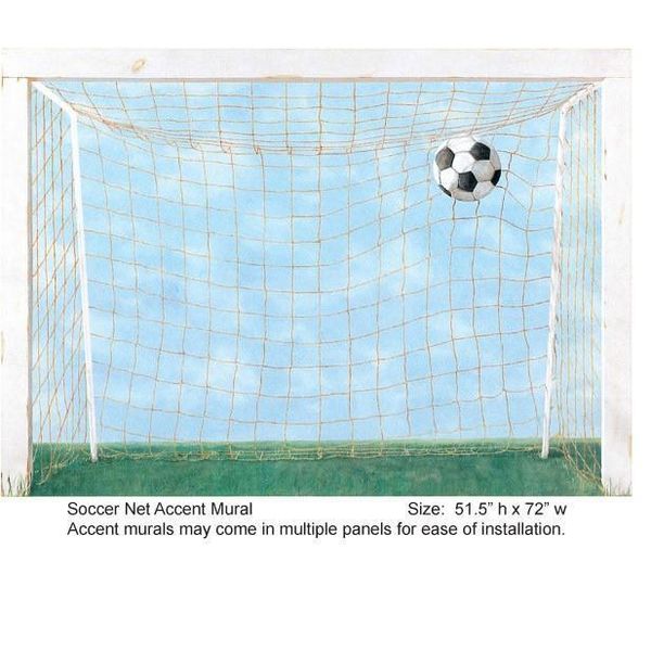 Wallpaper Mural 4 Panel Soccer Goal Mural, Blue Background with Green