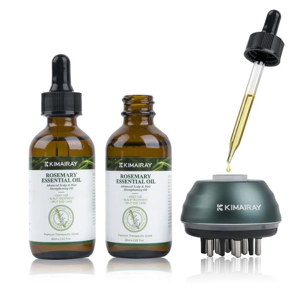 Kimairay Hair Rosemary Oil + Scalp Oil Applicator, Hair Growth Kit with 2oz*2 Rosemary Oil and Scalp Massager, Hair Treatment Set for Men Women