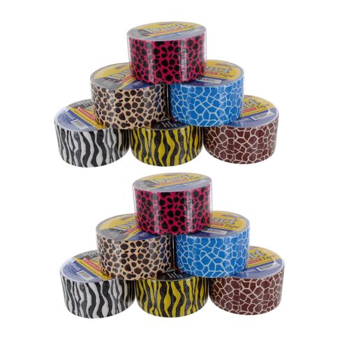 Bazic 1.88 X 5 Yard Safari/Animal Print Duct Tape, Assorted Colors, 12 Rolls