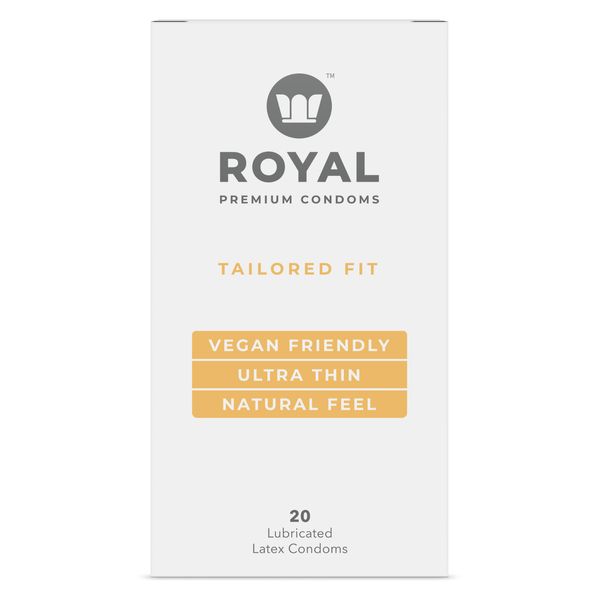 Royal Tailored Fit Ultra Thin Lubricated Organic Vegan Latex Condoms, 20 Pack