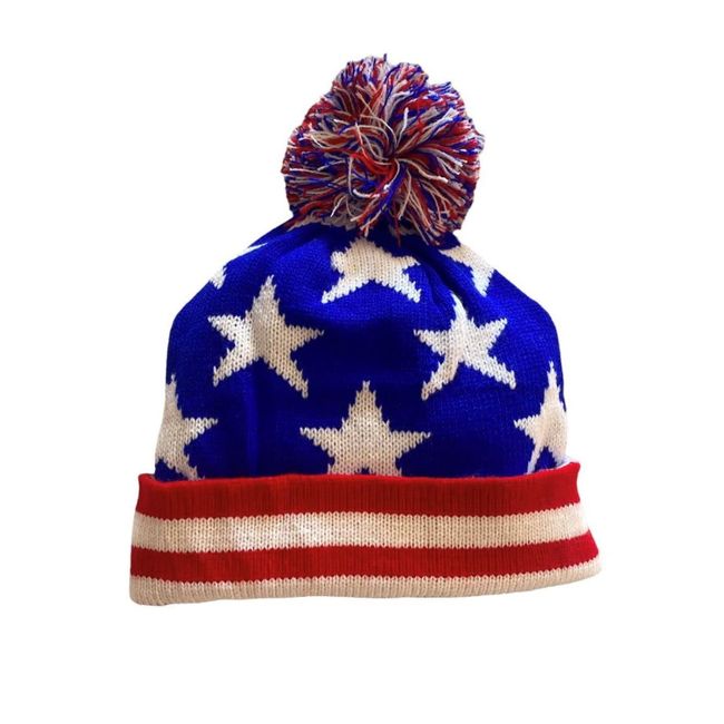 Strickmütze für den Winter, Design: amerikanische Flagge und UK-Flagge, Mütze für Damen und Herren, warm mit Bommel - Beanie - Modell USA und UK, USA, Blau, 56 cm