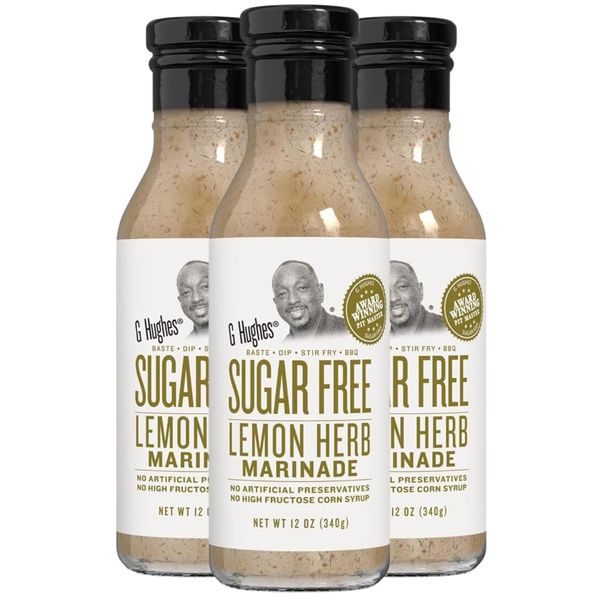 G Hughes Sugar Free, Lemon Herb Marinade - Sugar Free Marinades, Gluten Free Lemon Pepper Seasoning, Keto Friendly Seasonings, Low Carb Marinades, Sugar Free BBQ Sauce, Keto BBQ Sauce- 12 Oz (3-Pack)