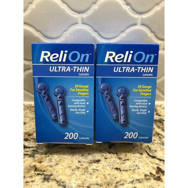 RELION 30 Gauge ULTRA-THIN LANCETS 200-CT SENSITIVE FINGERS Exp: 2024-06+ New x2