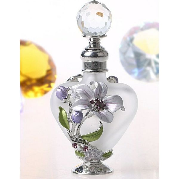 10x points 10ml Retro beautiful lily design hard type empty perfume bottle made of frosted glass and alloy fragrance bottle