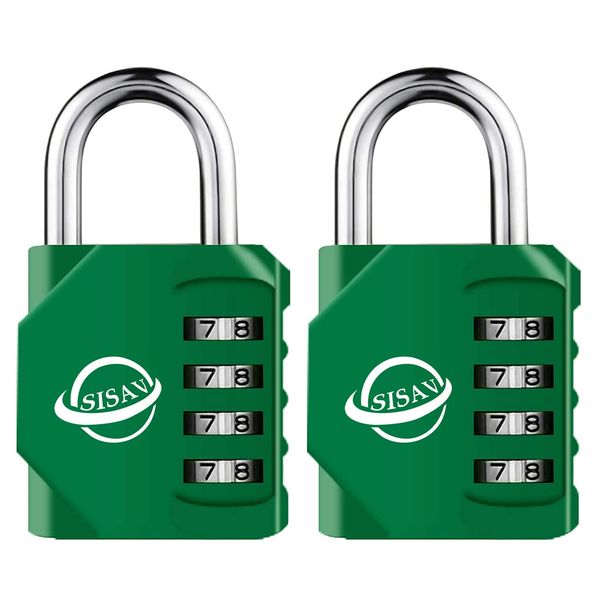SISAV 4 Digit Combination Lock,Gym Padlock,Outdoor Combination Padlock,Suitable for School Lockers,Tool Boxes,Fences,Gate(Green 2 Pack)