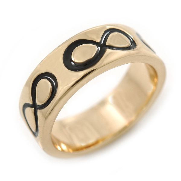 Avalaya Gold Plated Black Enamel 'Infinity' Band Ring - size N