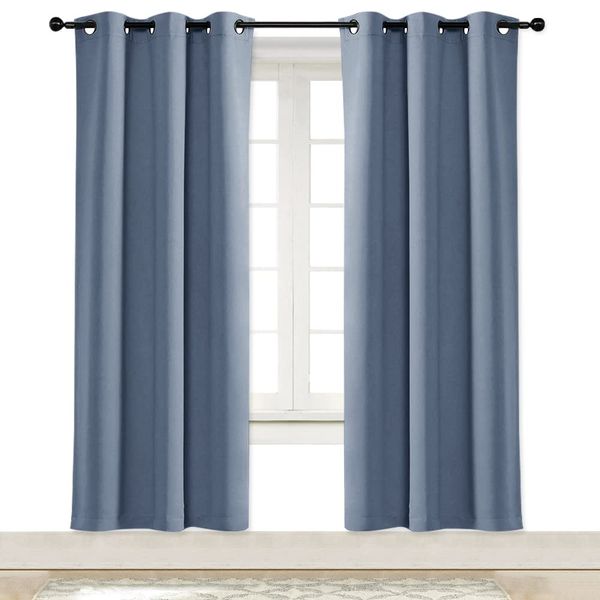 NICETOWN Kitchen Blackout Window Curtain Panel Home Fashion Thermal Insulated Solid Grommet Room Darkening Drape for Apartment (Stone Blue, 1 Panel, 42 by 72 inches Long)