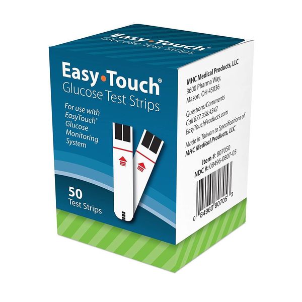 Easy Touch Blood Glucose Test Strips No Coding Required 0.5 µL Blood Sample 50Ct