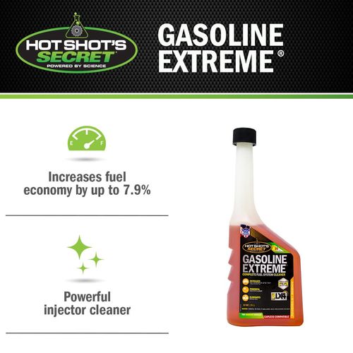 ‎Hot Shot's Secret Gasoline Extreme – Concentrated One Tank Cleaner – Synthetic Formula – Fuel System Cleaner – Lubricates Engine Components – Increases Fuel Economy, Orange, 12.00 Fl Oz (Pack of 1)