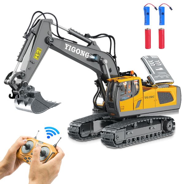 Remote Control Excavator Construction Toys for Boys, RC Excavator Toy with Metal Shovel, 11CH Excavator Toys for Boys 6-7 8-12 Year Old Kids Christmas Birthday Gifts, 2 Rechargeable Batteries