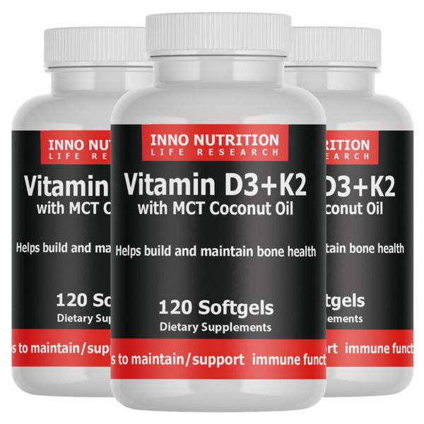 Innonutrition Vitamin D3 K2 120 tablets 3 bottles Containing coconut oil Cardiovascular nutrition Bone health Dental health Arteriosclerosis