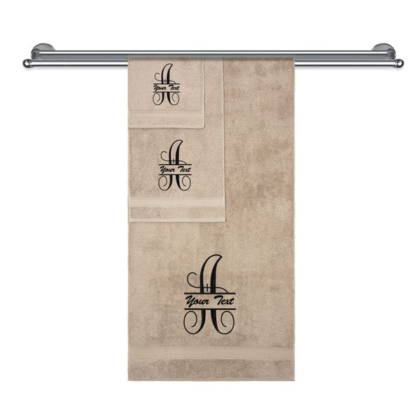 Monogrammed Towel Set, Hotel & Spa Quality, Super Soft, Highly Absorbent, Bathroom Sets, 100% Cotton Personalized 3 Piece Towel Set, Includes 1 Bath Towels, 1 Hand Towels, 1 Washcloths, Beige