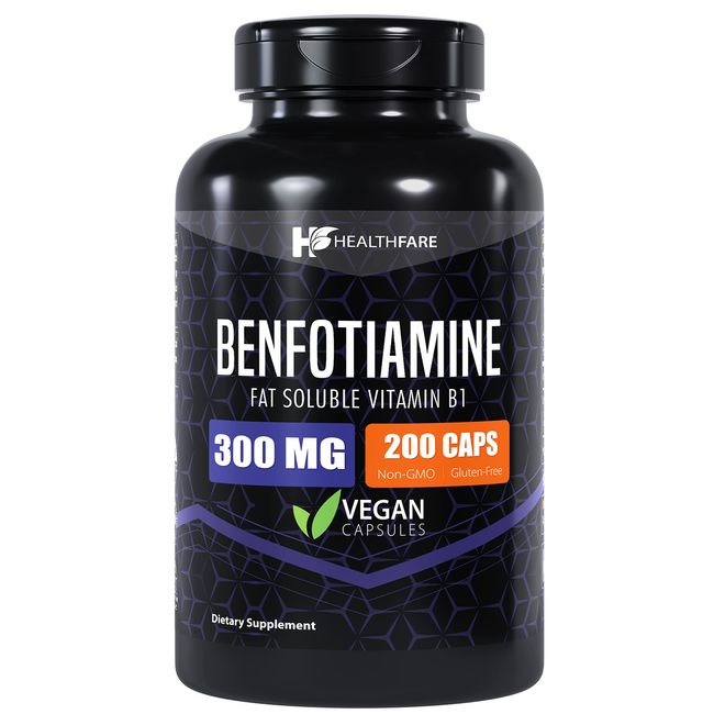 Healthfare Benfotiamine 300mg | 200 Capsules | Fat Soluble Thiamine Vitamin B1 | Supports Overall Health | Non-GMO | Gluten Free