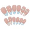 RUNRAYAY Blue Flower Press on Nails Medium with French Tips, Fack Nails for Women Girls, Nude Nails Press on Full Cover Nails Tips for Spring Summer Salon Nail