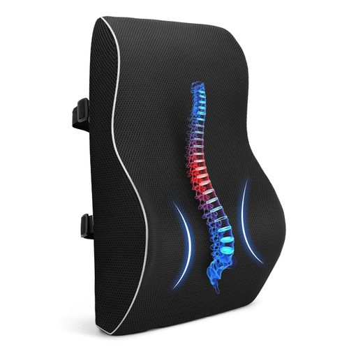 WODHMIEY Memory Foam Lumbar Support Pillow, Breathable Mesh Back Cushion with Elastic Straps, Ergonomic Design Fits Lower Back Curve, Machine Washable, for Home, Office, Car