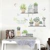 Cartoon Cactus Pot Green Plants Leaves Butterflies Pastoral Style Wall Stickers Wall Decal Vinyl Removable Art Wall Decals for Bedroom Living Room Nursery Room Children's Bedroom