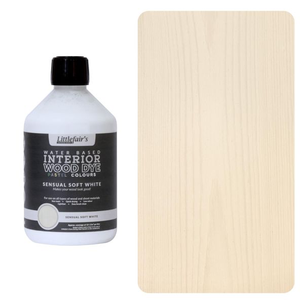 Littlefair's Wood Stain Water Based - 500 ml - Indoor Furniture Stain Light & Dark Finishes - Special Non Toxic & Eco Friendly Formula - Wood Stain for Crafts - Colour: Sensual Soft White