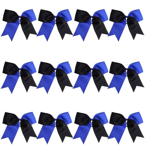 8 Inch 2 Colors Jumbo Cheerleader Bows Ponytail Holder Cheerleading Bows Hair (Royal blue/Black)