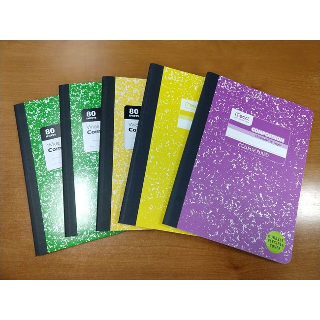 5 Pack: Wexford/Mead Composition Notebooks 80/100 Sheets Assorted Colors -  E10F