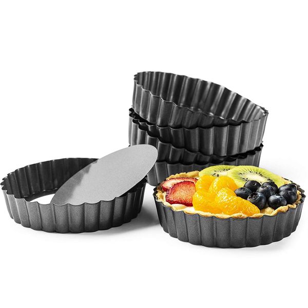 Quiche Pans 6Pcs/Set, 5 Inch Mini Tart Pan 12cm Commercial Grade Non Stick Removable Bottoms