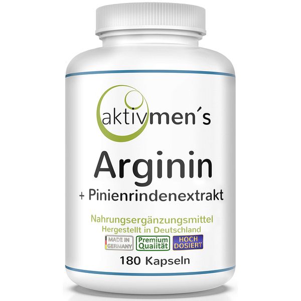 aktivmen´s Arginin plus Pinienrindenextrakt hochdosiert - 180 Kapseln - für starke + aktive MÄNNER, L-Arginin Base + Pinus pinaster Extrakt - 1 Dose (1x135g) 100,00% VEGAN + von Experten geprüft*