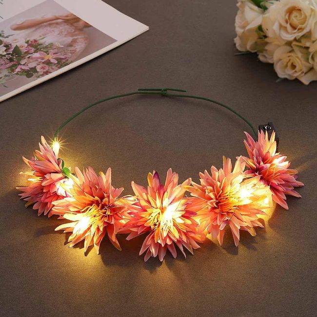 Vakkery Light Up Flower Crown Headbands LED Glow Flashing Hair Garland Headdress Wedding Party Festival Hair Accessories for Women and Girls