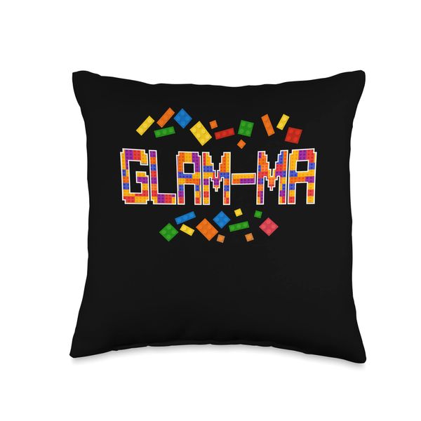 Glam-ma Master Builder Blocks Bricks Funny Building Set Throw Pillow, 16x16, Multicolor