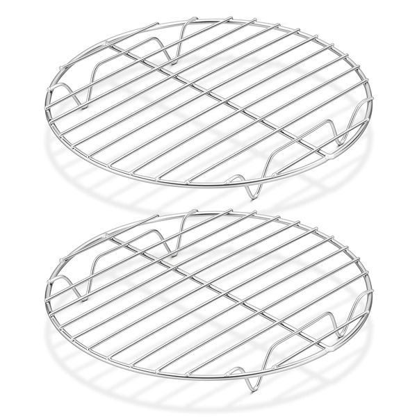 Herogo Cooling Rack Set of 2, Stainless Steel Round Wire Oven Racks for Cooling Baking Cooking Steaming, Rustproof & Smooth Edge, Oven & Dishwasher Safe, Metal Silver (27cm)