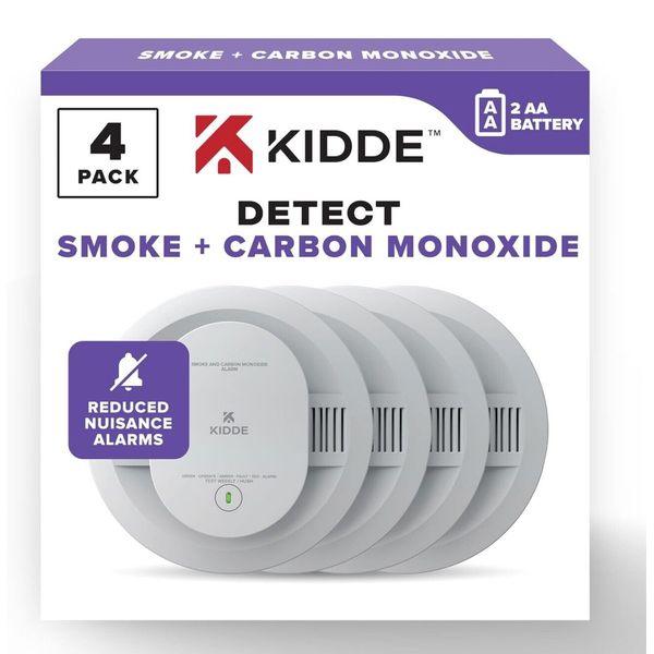 Kidde Smoke & Carbon Monoxide Detector, AA Battery Powered, LED 4 Pack