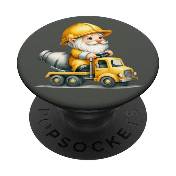 Funny Construction Worker Gnome Dad For Men Concrete Mixer PopSockets Adhesive PopGrip