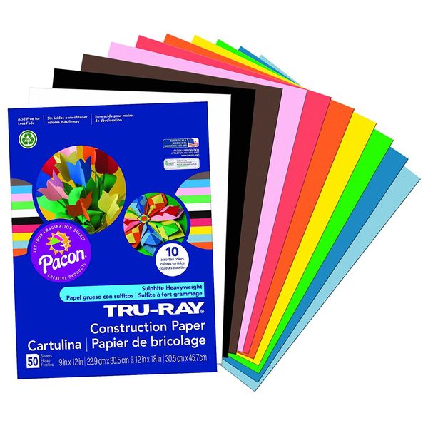 Tru-Ray Pacon Construction Paper 9 in by 12 in Assorted, 2 Pack (50 Count)