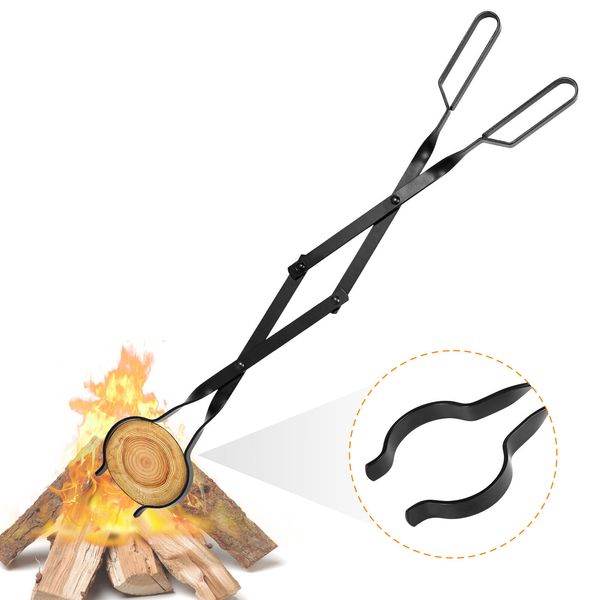 Campfire Tongs Fireplace Log Grabber Heavy Duty Cast Iron for Indoor Outdoor