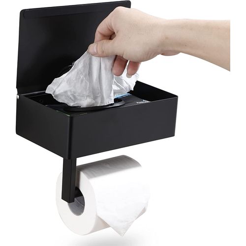 DUDE Wipes Stash Box - Toilet Paper and Flushable Wipes XL Wall Mounted Holder - Toilet Paper Storage Dispenser - Bathroom Tissue Holder Organizer with Shelf - Matte Black
