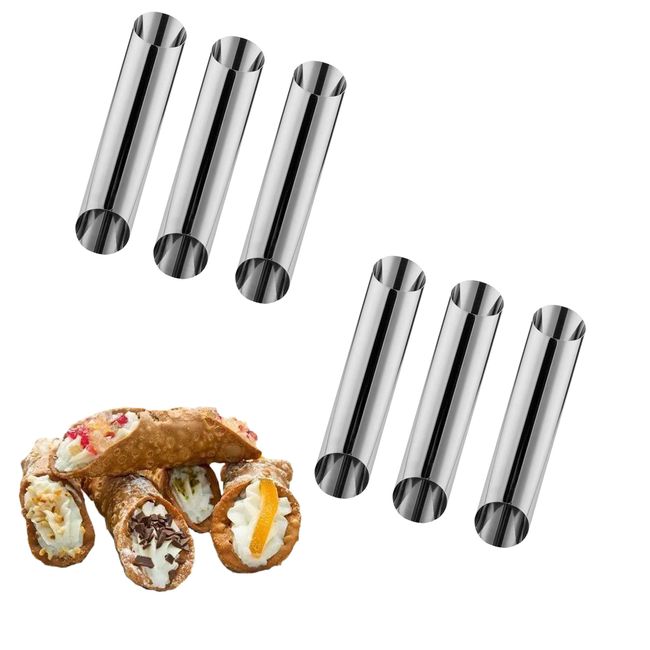 Non-stick Cannoli Tubes Molds 6pcs Cream Horn Molds Stainless Steel 4.92 inch Large Cannoli Molds Kit Baking Tubes Cones Pastry Roll Cream Roll Horn Croissant Mold Diagonal Shaped