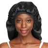 Satin Lined Sleep Cap Black Oversize Bonnet for Braids