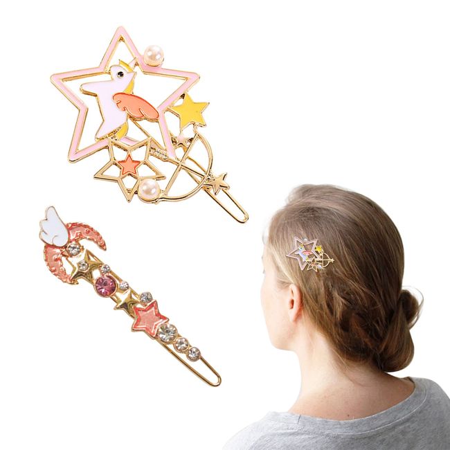 Cute Hair Clips for Girls | Pink Lovely Hairpins | Unicorn Hair Clips with Rhinestones | 2Pcs Set | Cartoon Hair Barrettes | Hair Accessories for Women Girls Kids Children | Alloy Metal