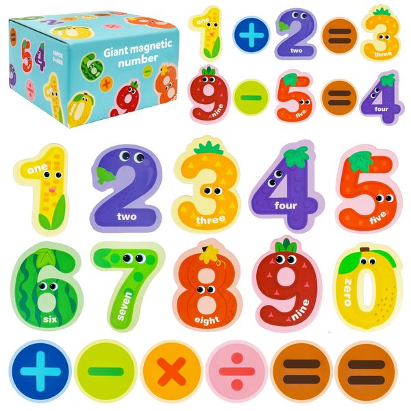 JCREN Jumbo Magnetic Numbers Fridge Magnets Colorful Fruit Shape Number Math Learning Toy Set Preschool Math Counting Refrigerator Magnet Toys for 3 4 5 Year Old Toddler Kids Boy Girl Gift