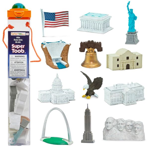 Safari Ltd. USA Super Toob - Toy Figures of Lincoln Memorial, Hoover Dam, Liberty Bell, Alamo, Mt. Rushmore, Statue of Liberty, Capital, White House & More - Educational Toy for Boys, Girls & Kids 3+