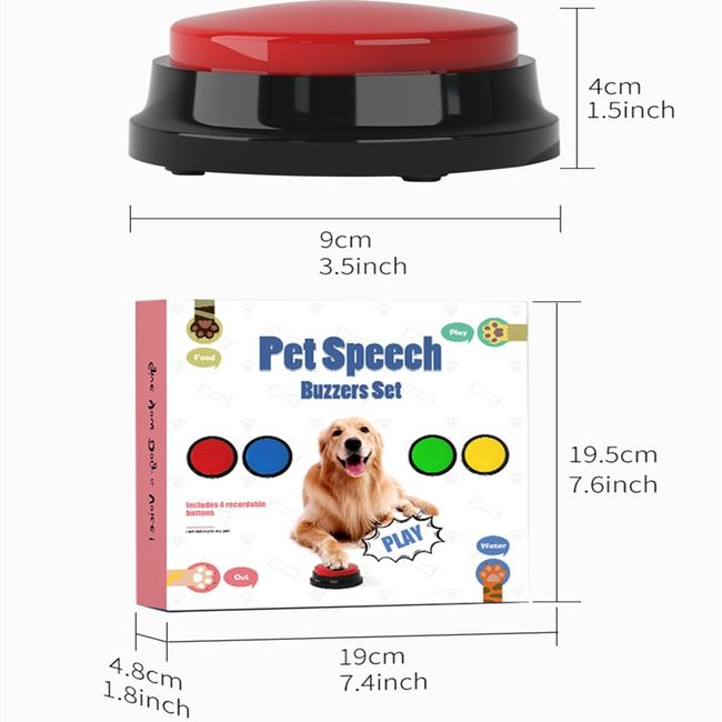 Recordable Dog Buttons - Pet Training Buzzer Set (4 France