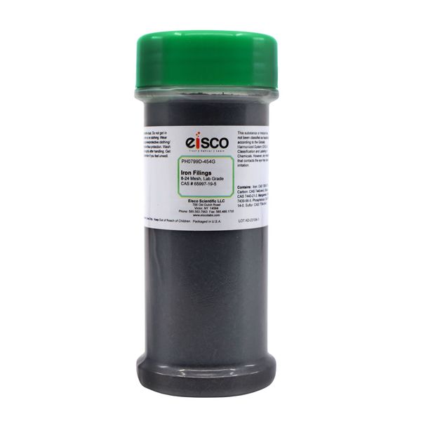 Coarse Iron Filings, 1lb in Sprinkle Bottle - 20 Mesh - Eisco Labs